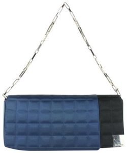 CHANEL BLUE X BLACK SATIN CHOCOLATE BAR EAST WEST FLAP BAG