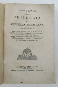 ANTIQUE BOOK, 1795, VINCENZO MALACARNE, MEDICINE FIRST LINE OF CHIRURGIA