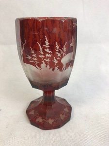 Bohemian Engraved Deer Goblet