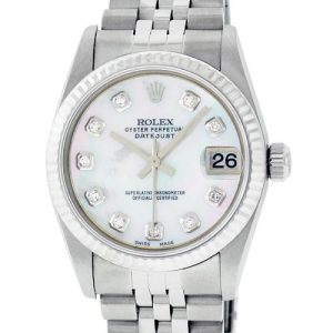 Rolex Mid-Size Datejust Watch SS/18K White Gold MOP