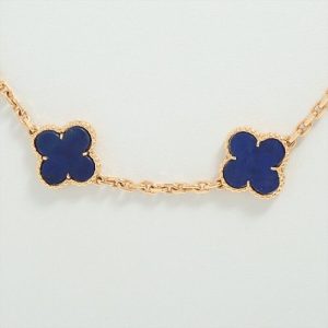 VAN CLEEF & ARPELS VINTAGE ALHAMBRA LAPIS LAZULI 18K YELLOW GOLD NECKLACE