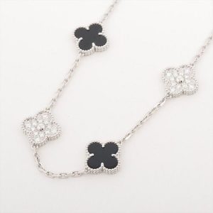 VAN CLEEF & ARPELS VINTAGE ALHAMBRA DIAMOND 18K WHITE GOLD NECKLACE