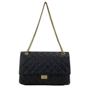 CHANEL MATELASSE/2.55 BLACK VINTAGE CALF SHOULDER BAG